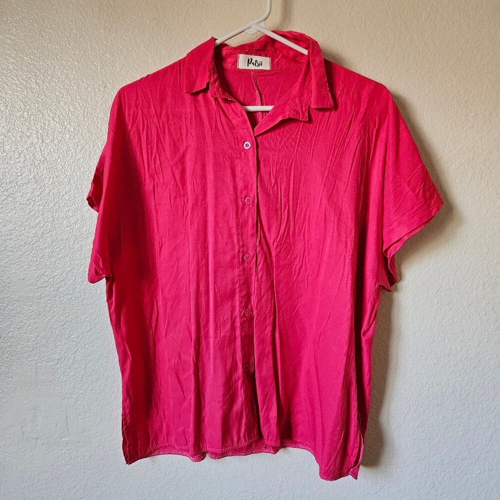 Blouse Button Down Pink Medium